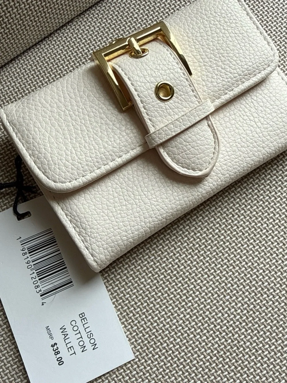 Steve Madden Cream Textured Leather Wallet with Gold Buckle